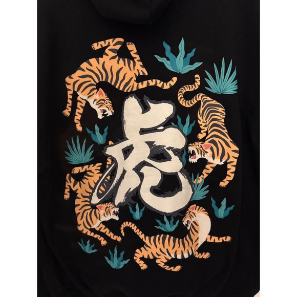 Blind Rooster Tiger Graphic Hoodie XXL Black Streetwear Japan Vibe - Picture 2 of 11